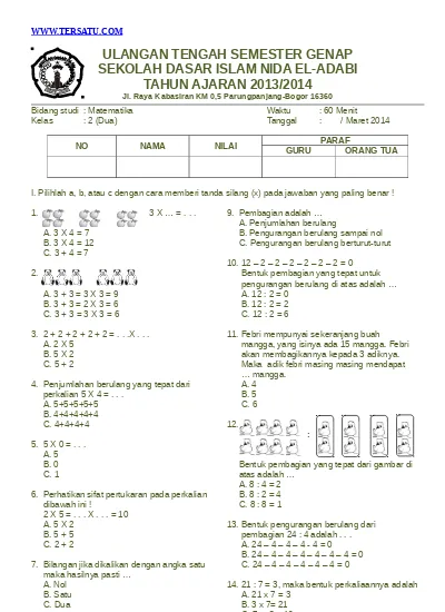 Detail Contoh Soal Kelas 2 Sd Nomer 36