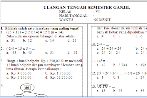 Detail Contoh Soal Kelas 4 Sd Nomer 44