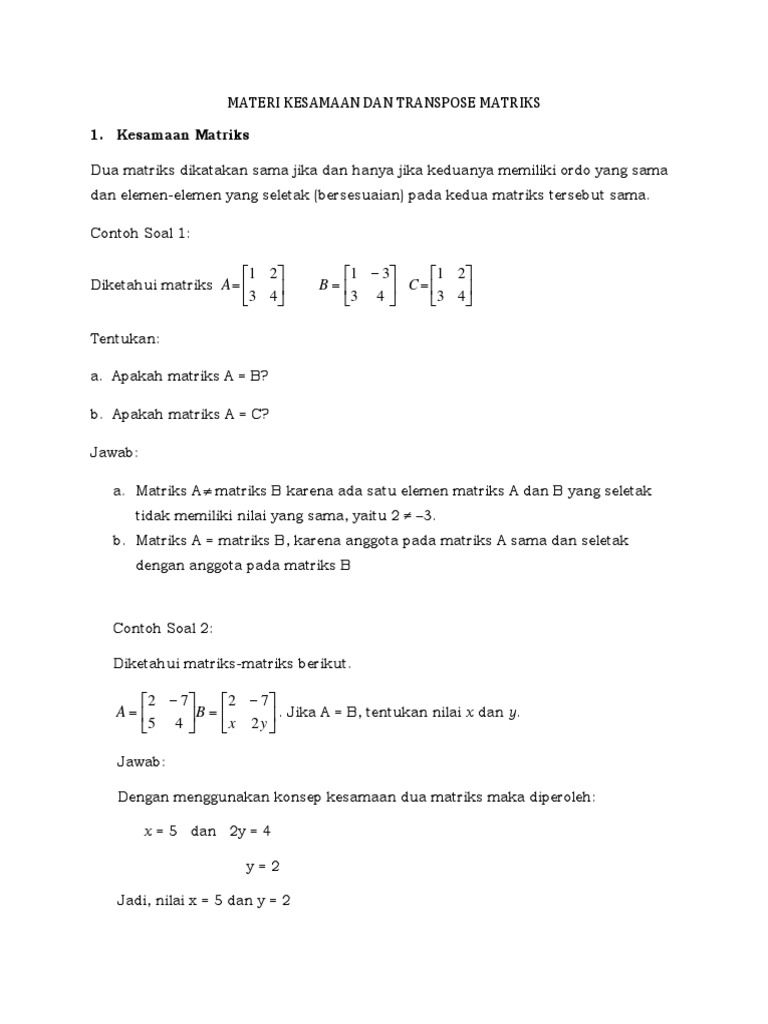 Detail Contoh Soal Kesamaan Matriks Nomer 12