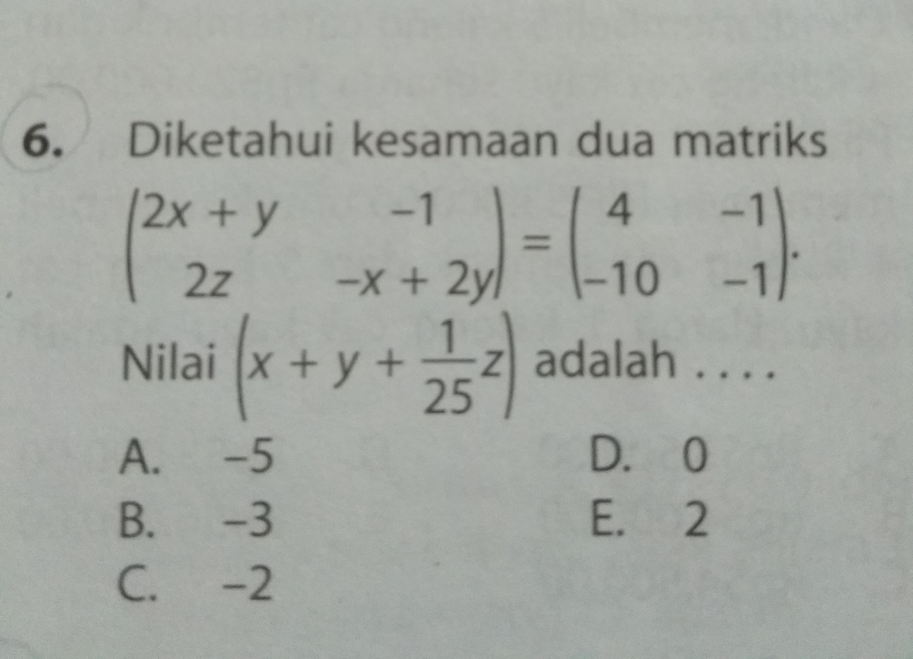 Detail Contoh Soal Kesamaan Matriks Nomer 16