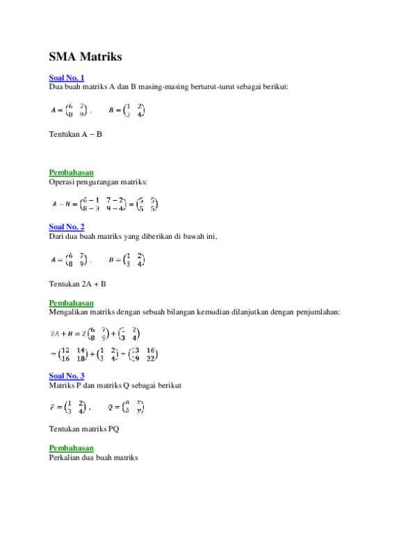 Detail Contoh Soal Kesamaan Matriks Nomer 21