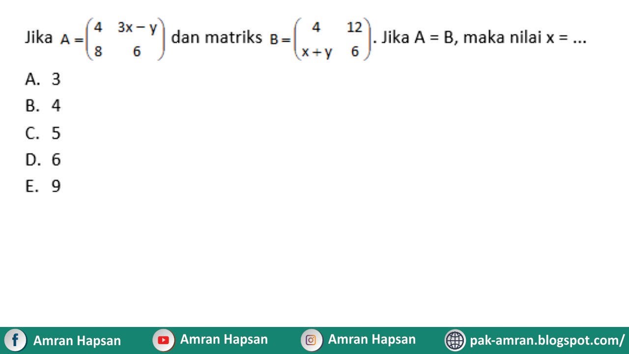 Detail Contoh Soal Kesamaan Matriks Nomer 24