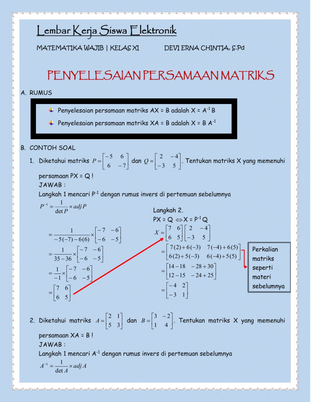 Detail Contoh Soal Kesamaan Matriks Nomer 30