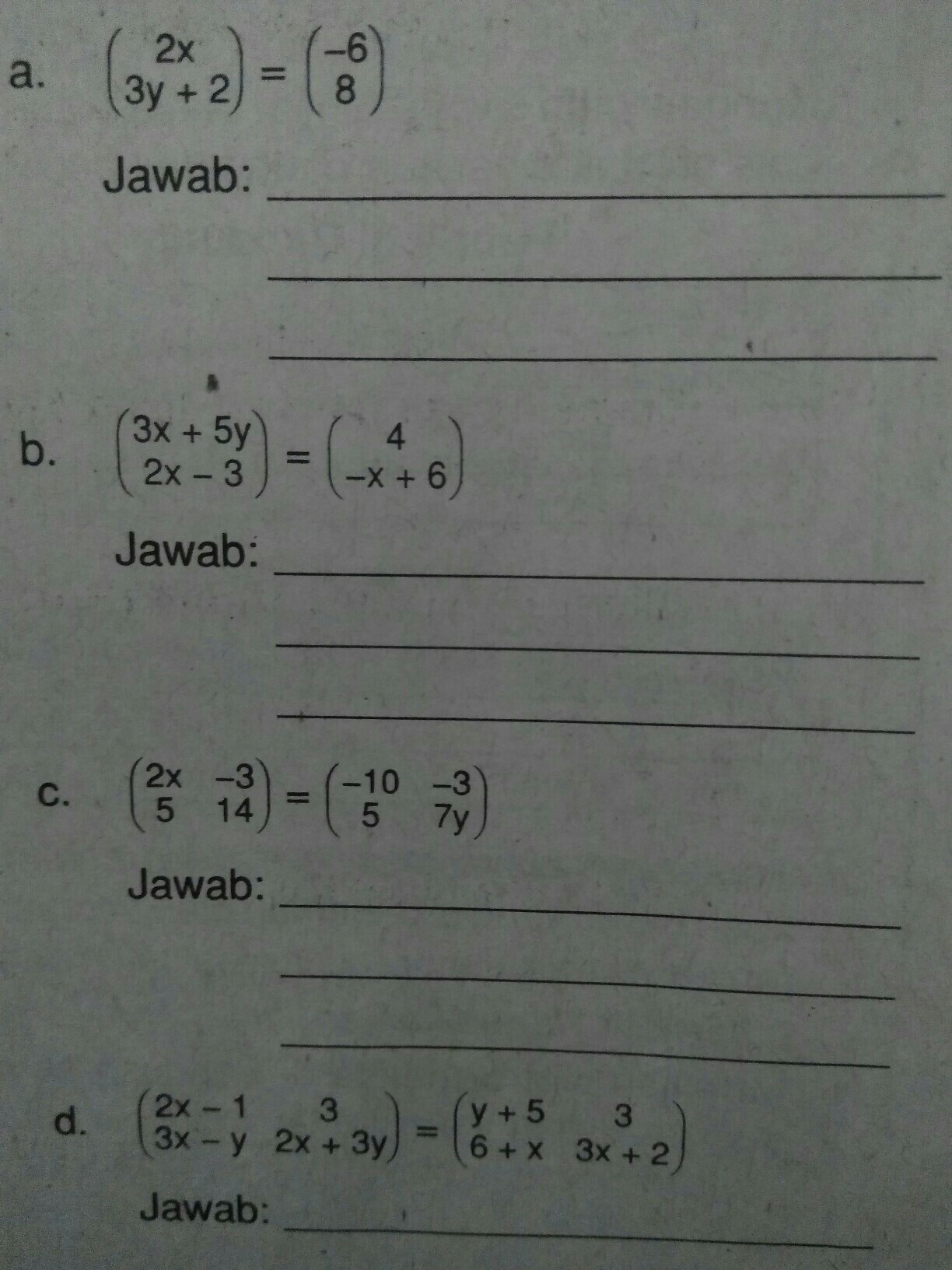 Detail Contoh Soal Kesamaan Matriks Nomer 45