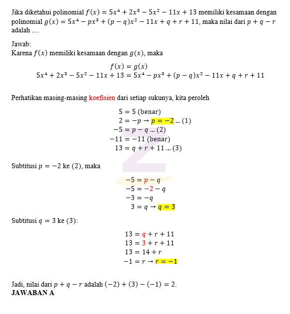 Detail Contoh Soal Kesamaan Polinomial Nomer 11