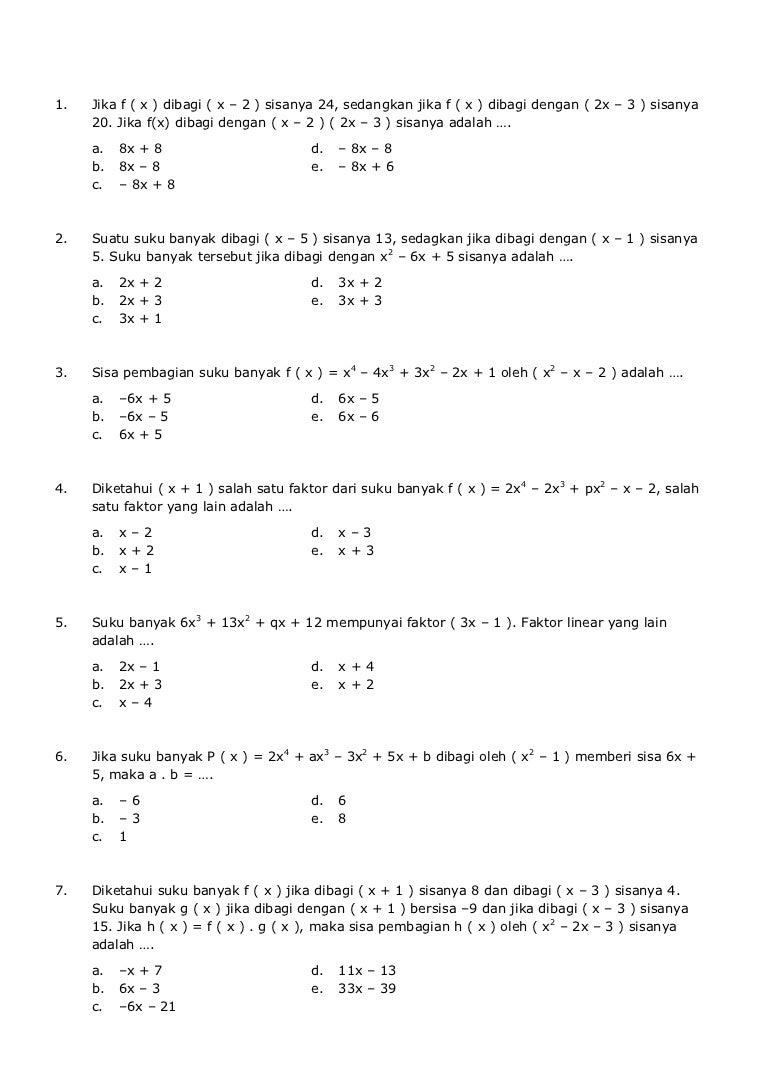 Detail Contoh Soal Kesamaan Polinomial Nomer 28