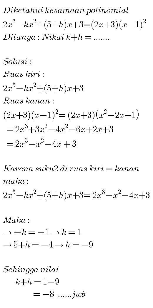 Detail Contoh Soal Kesamaan Polinomial Nomer 6