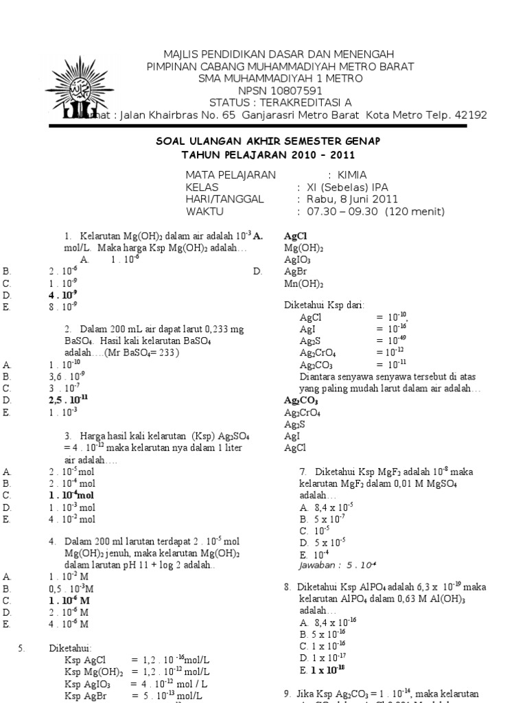Detail Contoh Soal Kimia Nomer 30