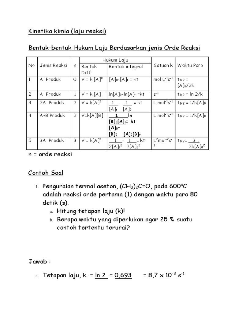 Detail Contoh Soal Kinetika Kimia Nomer 6