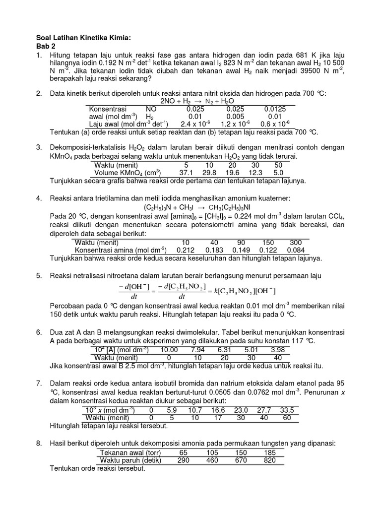 Detail Contoh Soal Kinetika Kimia Nomer 10