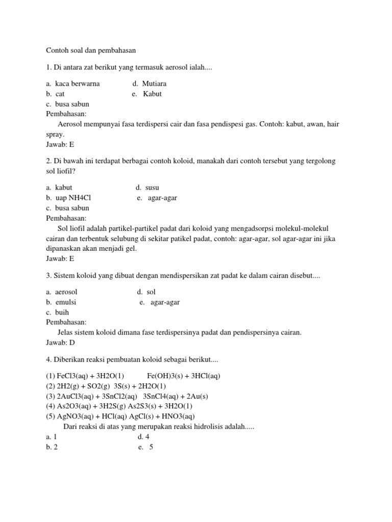 Detail Contoh Soal Koloid Nomer 5