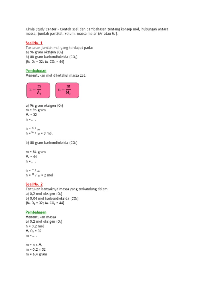 Detail Contoh Soal Konsep Mol Nomer 22