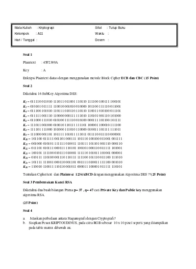 Detail Contoh Soal Kriptografi Nomer 2
