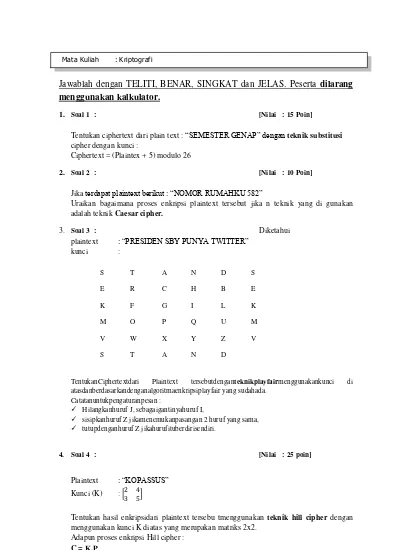 Detail Contoh Soal Kriptografi Nomer 19