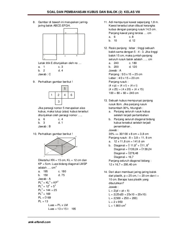 Detail Contoh Soal Kubus Kelas 8 Nomer 13