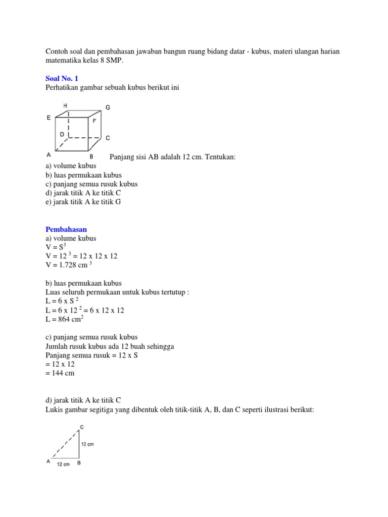 Detail Contoh Soal Kubus Kelas 8 Nomer 4