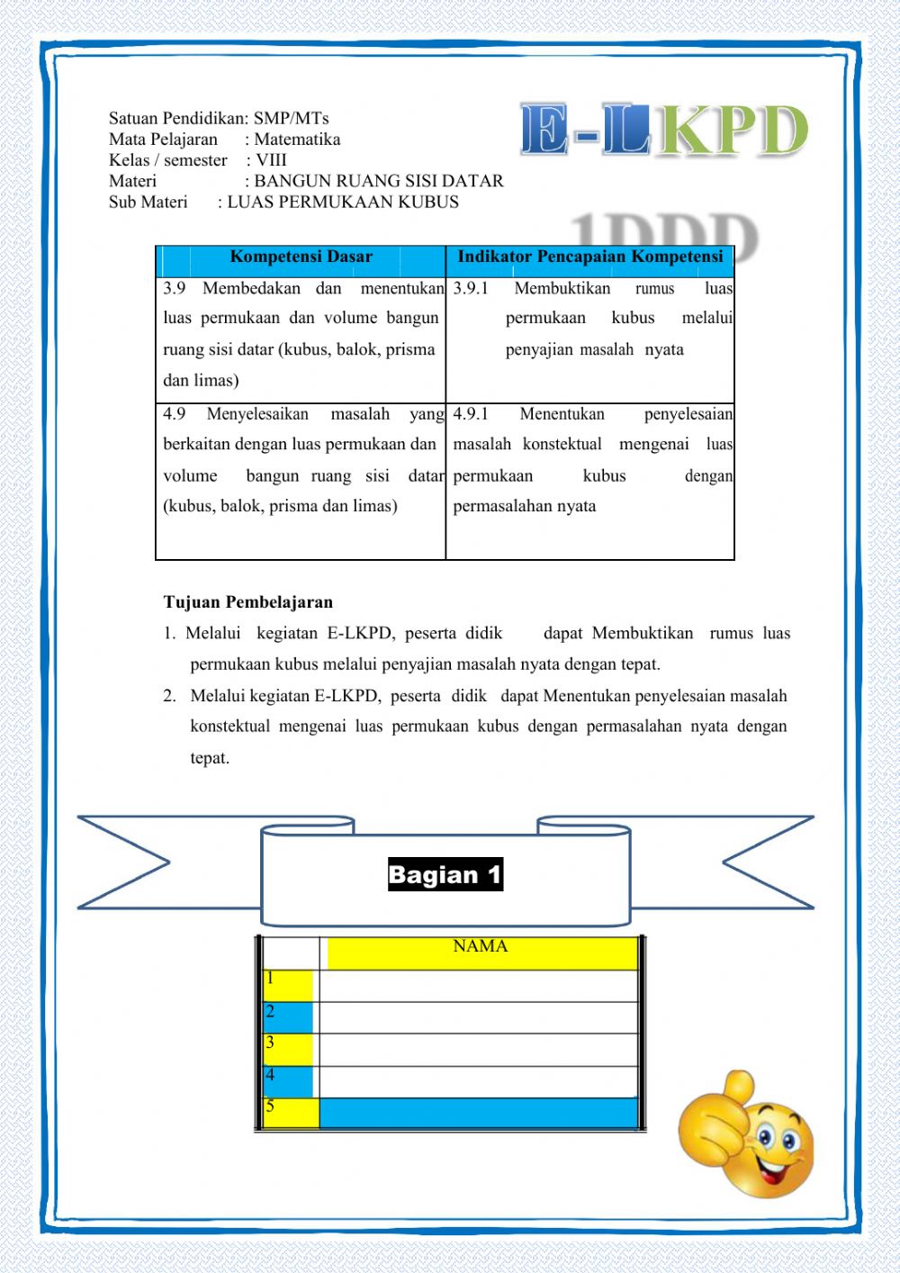 Detail Contoh Soal Kubus Kelas 8 Nomer 39