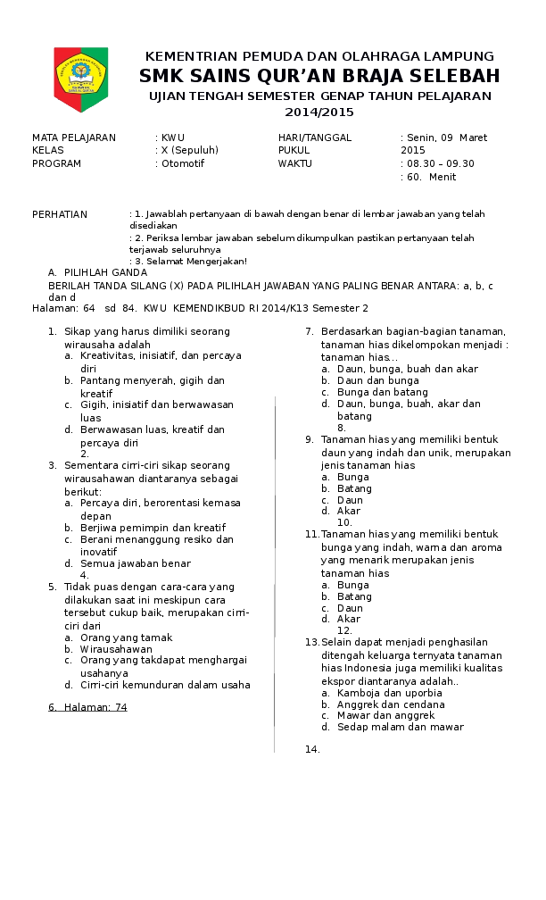 Detail Contoh Soal Kwu Kelas 10 Nomer 5