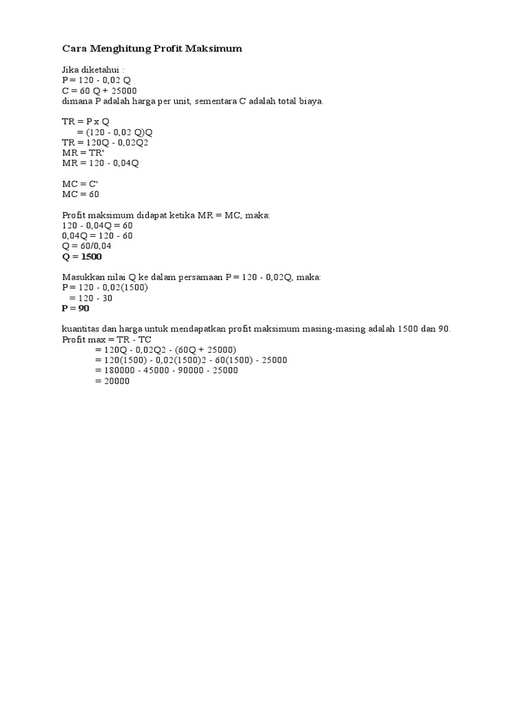 Detail Contoh Soal Laba Maksimum Nomer 9