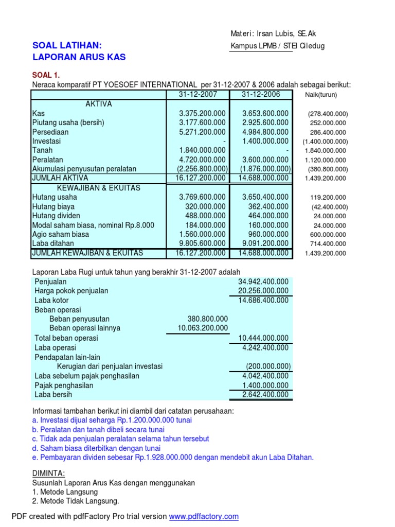 Detail Contoh Soal Laporan Arus Kas Nomer 2