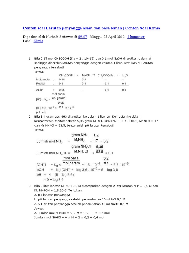Detail Contoh Soal Larutan Penyangga Asam Nomer 52