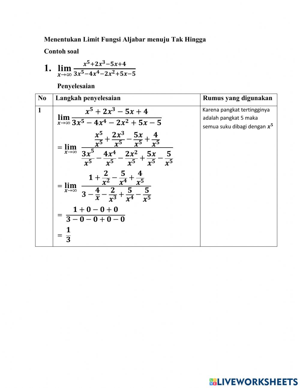 Detail Contoh Soal Limit Tak Hingga Nomer 48