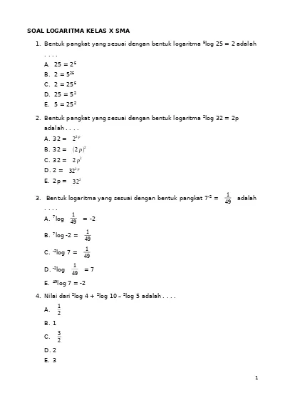 Detail Contoh Soal Logaritma Kelas 10 Nomer 5