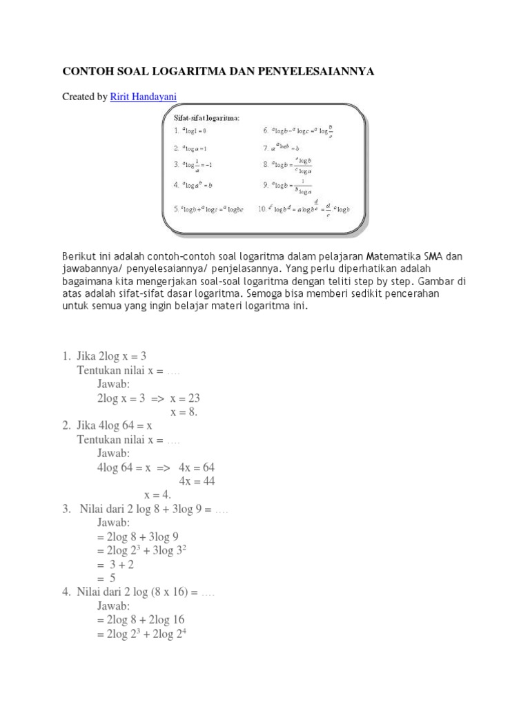 Detail Contoh Soal Logaritma Mudah Dan Penyelesaiannya Nomer 35