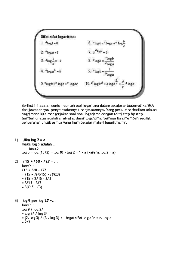 Detail Contoh Soal Logaritma Mudah Dan Penyelesaiannya Nomer 41