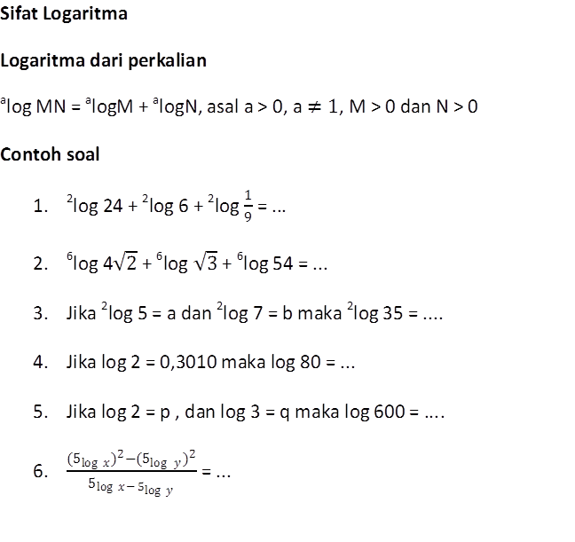 Detail Contoh Soal Logaritma Perkalian Nomer 2