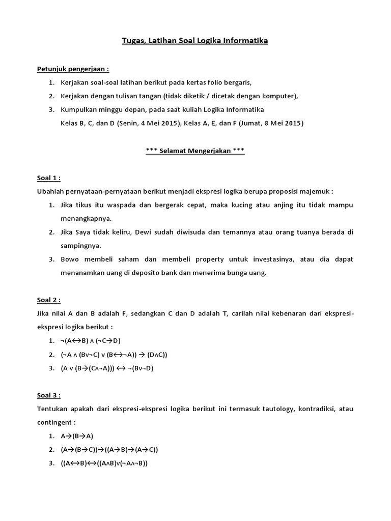 Detail Contoh Soal Logika Informatika Nomer 4