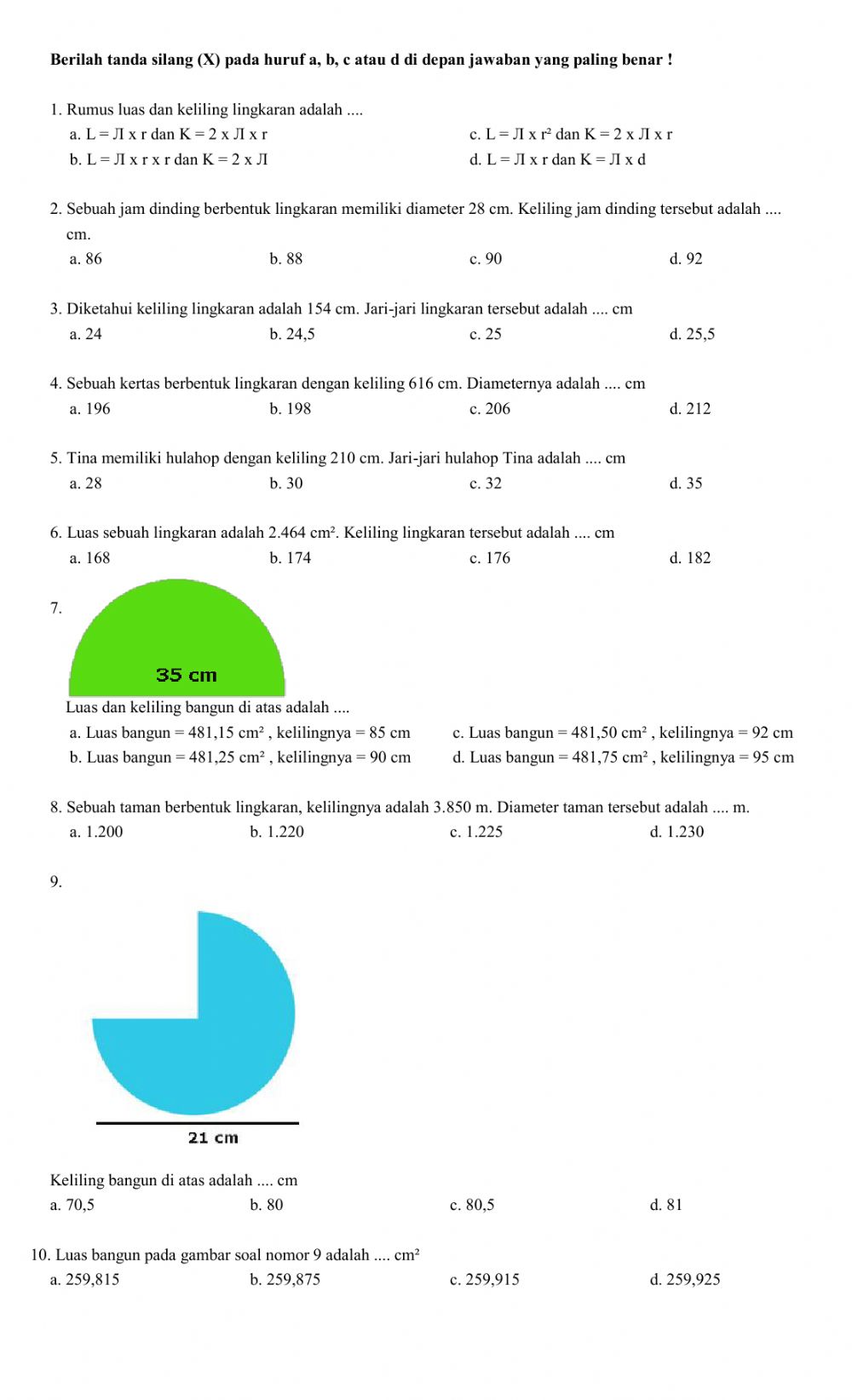 Contoh Soal Luas Dan Keliling Lingkaran Kelas 6 Sd - KibrisPDR