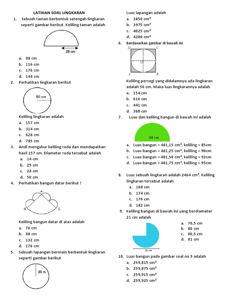 Detail Contoh Soal Luas Dan Keliling Lingkaran Kelas 6 Sd Nomer 7