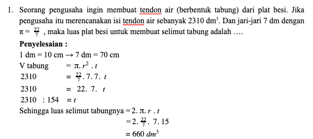 Detail Contoh Soal Luas Selimut Tabung Nomer 50