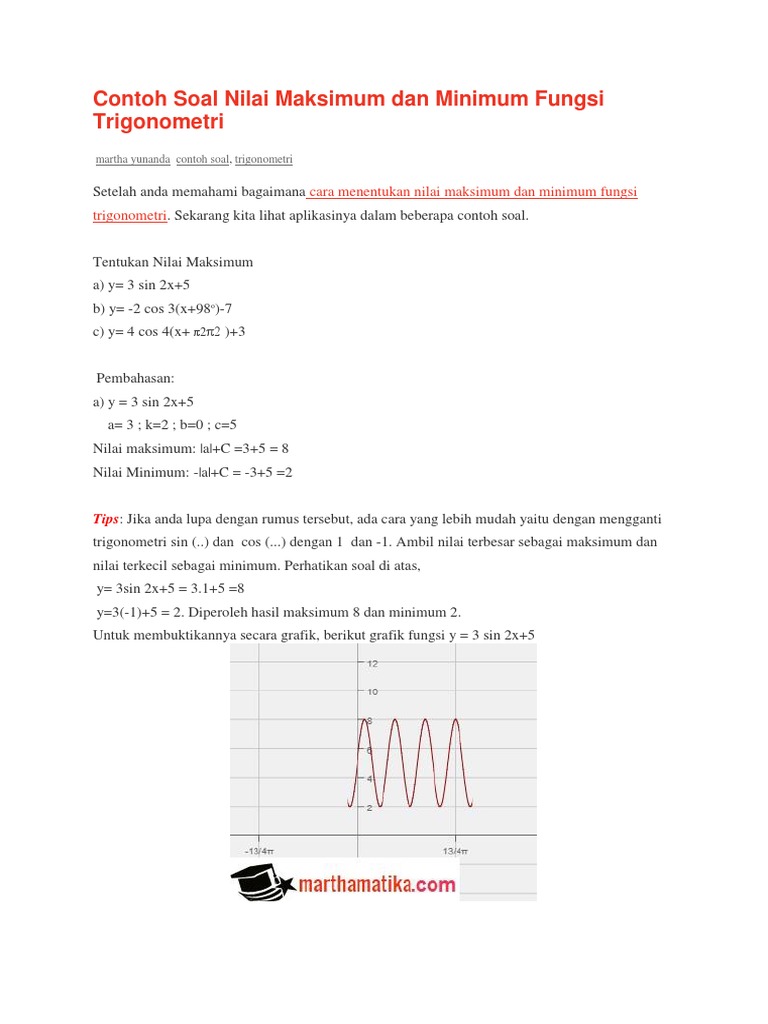 Detail Contoh Soal Maksimum Dan Minimum Nomer 32