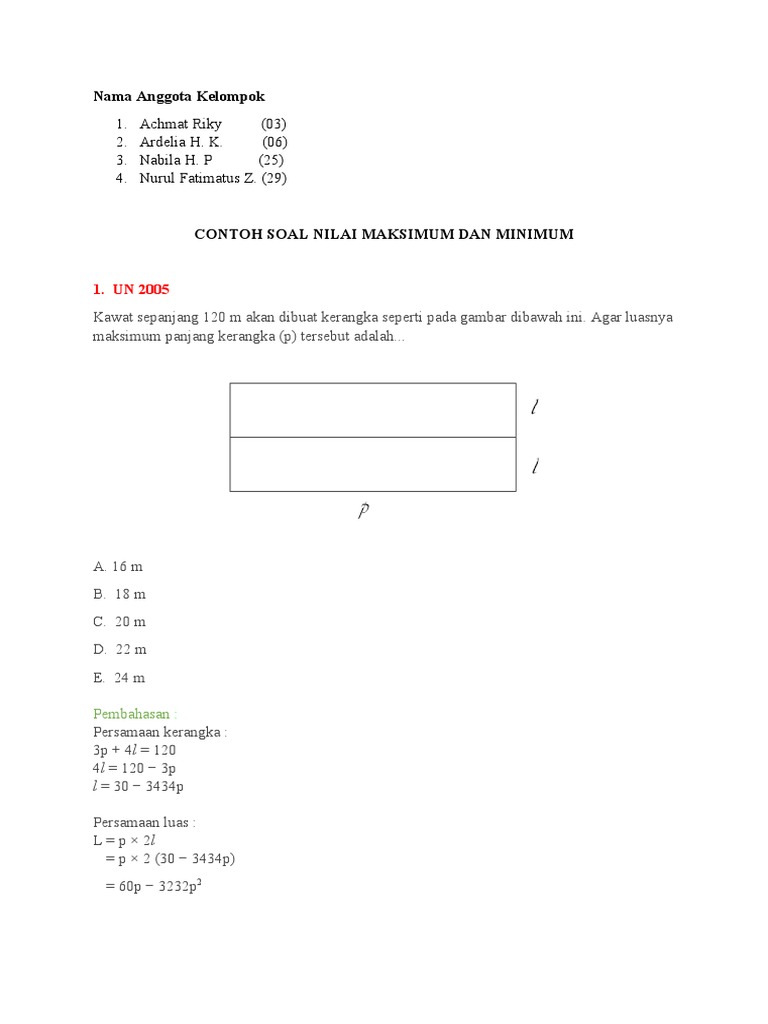 Detail Contoh Soal Maksimum Dan Minimum Nomer 50