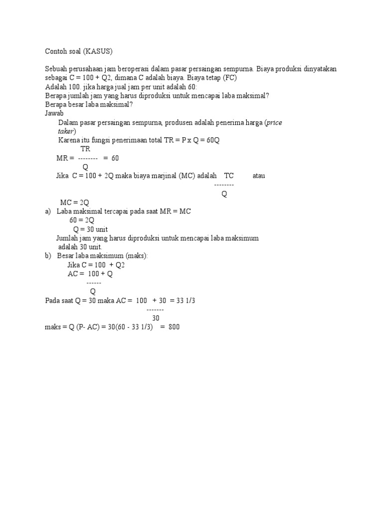 Detail Contoh Soal Marginal Cost Nomer 31