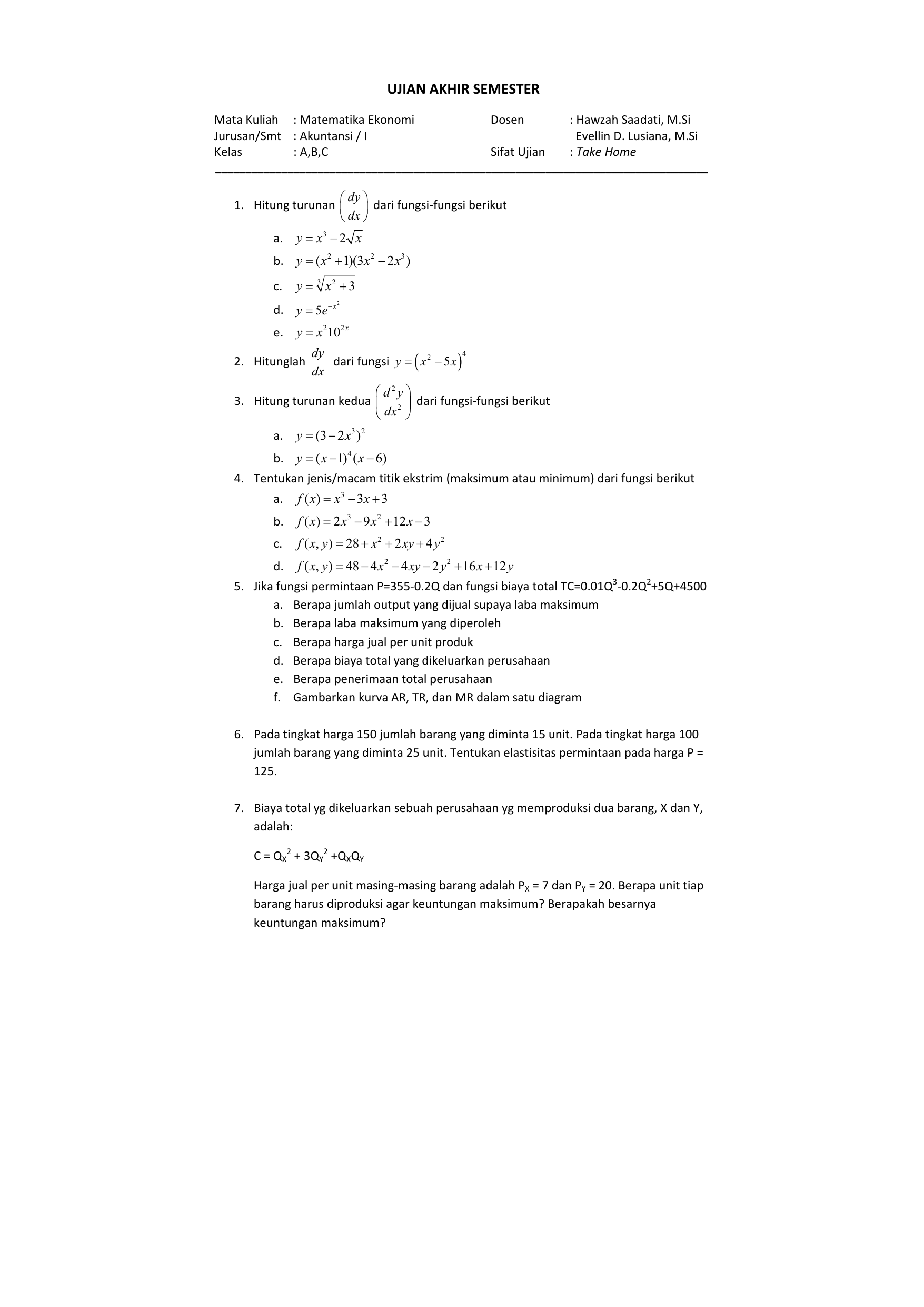 Detail Contoh Soal Matematika Ekonomi Nomer 28