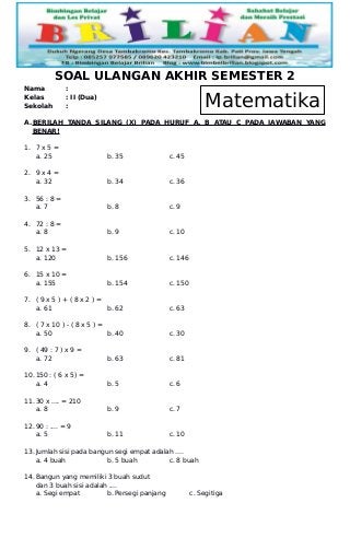 Detail Contoh Soal Matematika Kelas 2 Nomer 2