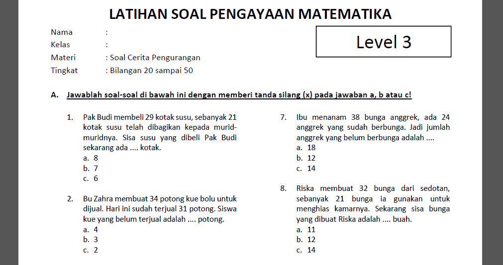 Detail Contoh Soal Matematika Kelas 2 Nomer 20