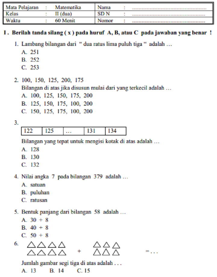 Detail Contoh Soal Matematika Kelas 2 Nomer 3