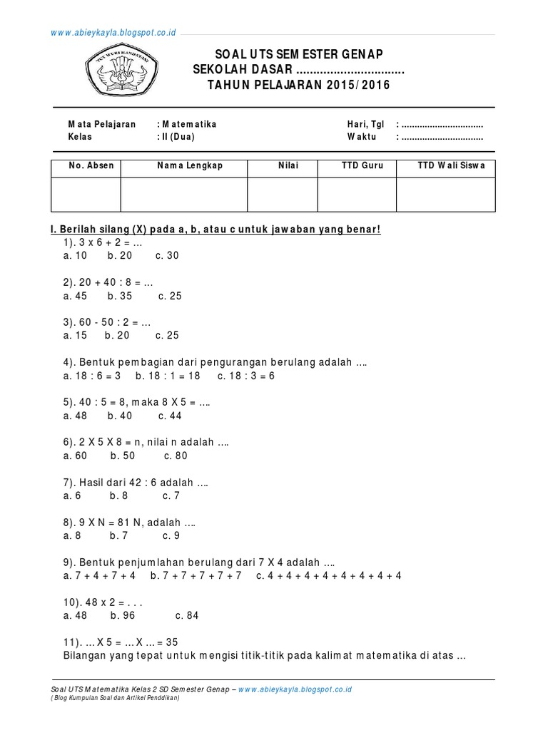 Detail Contoh Soal Matematika Kelas 2 Nomer 23