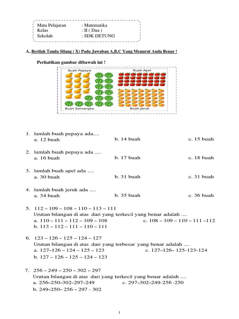 Detail Contoh Soal Matematika Kelas 2 Nomer 44