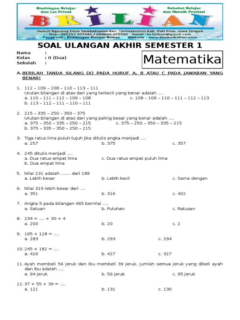 Detail Contoh Soal Matematika Kelas 2 Nomer 6