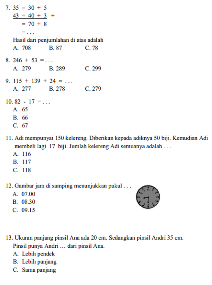 Detail Contoh Soal Matematika Kelas 2 Nomer 8