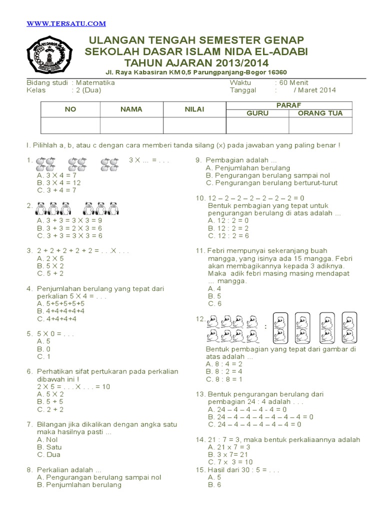 Detail Contoh Soal Matematika Kelas 2 Sd Nomer 13