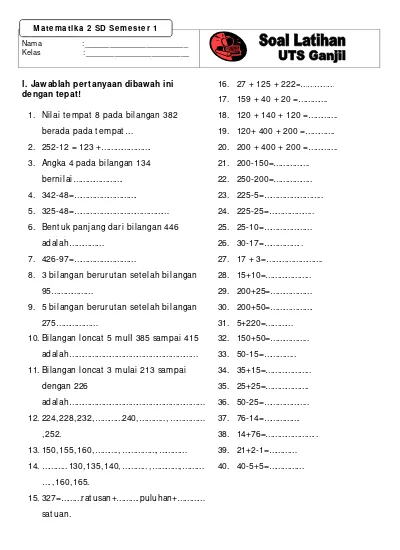 Detail Contoh Soal Matematika Kelas 2 Sd Nomer 17