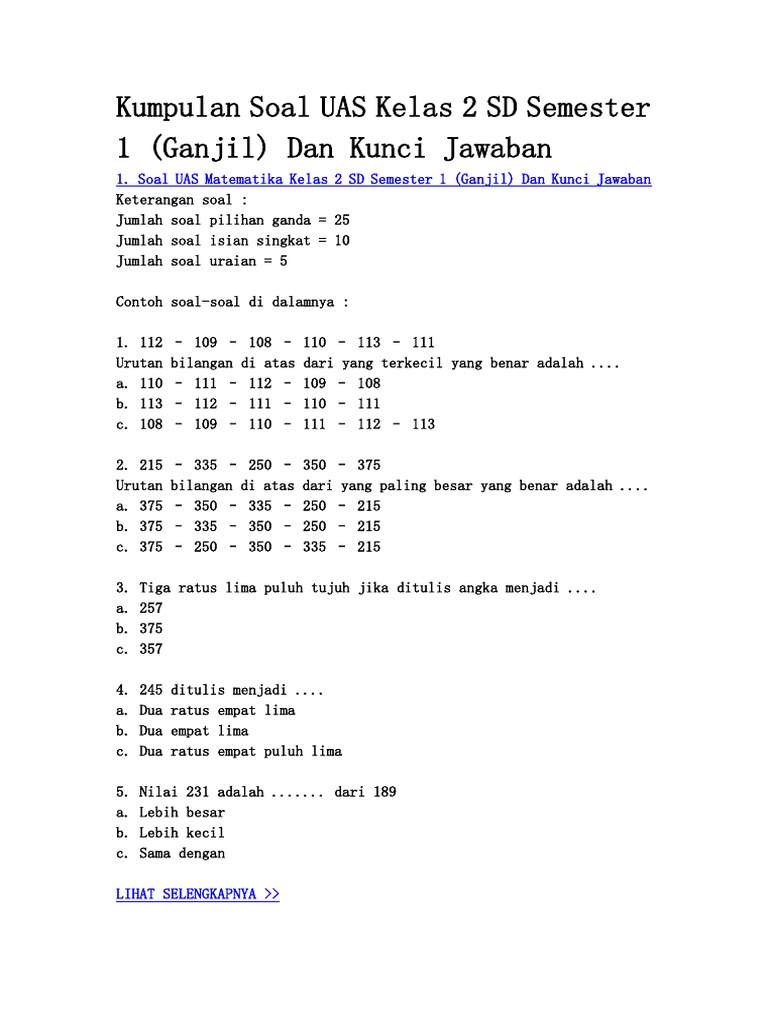 Detail Contoh Soal Matematika Kelas 2 Sd Nomer 26