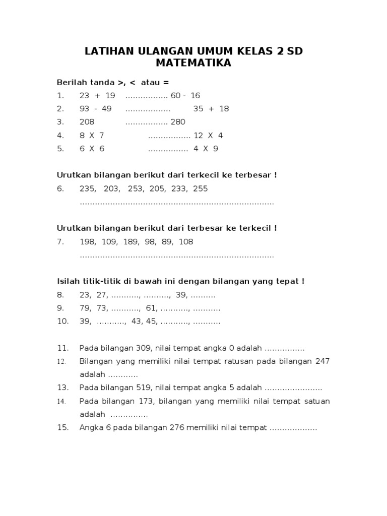 Download Contoh Soal Matematika Kelas 2 Sd Nomer 5