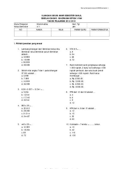 Detail Contoh Soal Matematika Kelas 4 Nomer 11